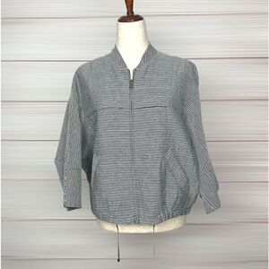 Christian Wijnants Linen Cotton Striped Lightweight Batwing Sleeves  Zip Jacket